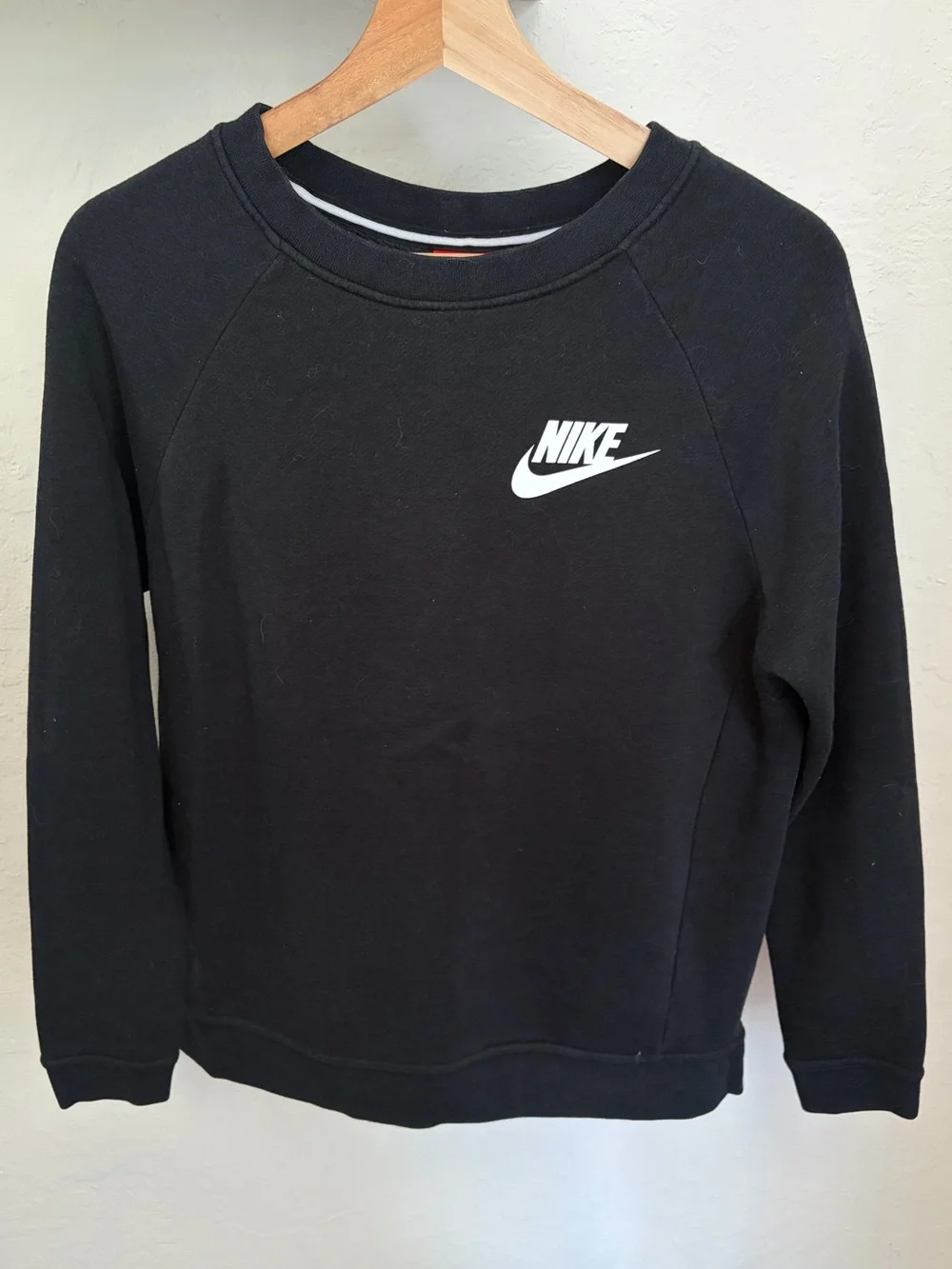 Nike Women's Black Sweatshirt with White Swoosh, Size Small